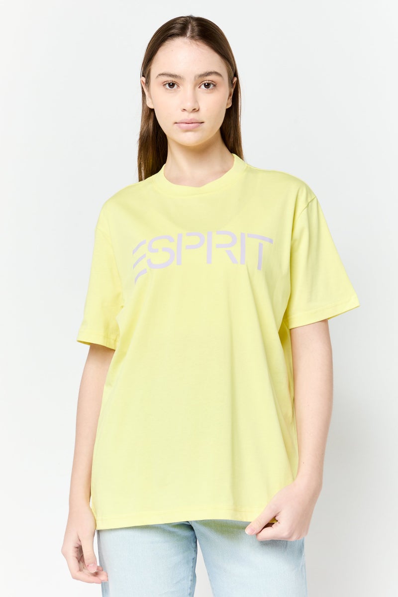 ESPRIT Women Crew Neck Brand Logo Short Sleeves T-shirt, Yellow - Image 1