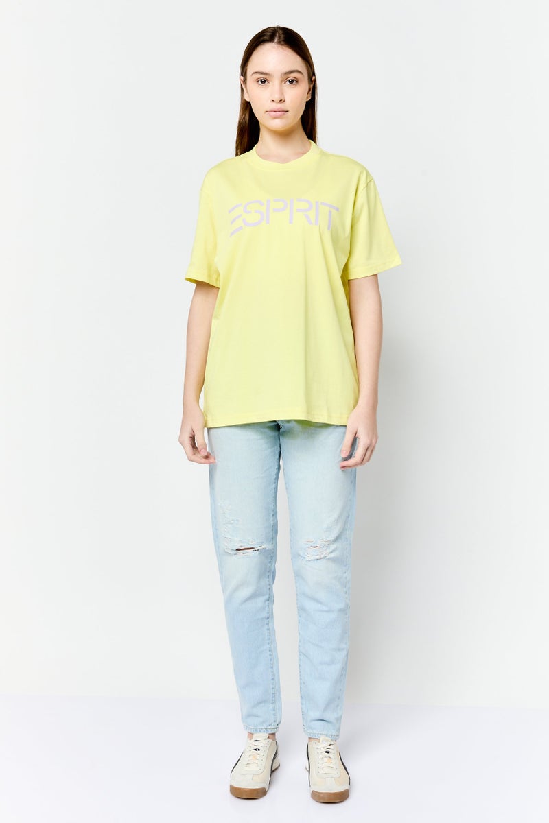 ESPRIT Women Crew Neck Brand Logo Short Sleeves T-shirt, Yellow - Image 2
