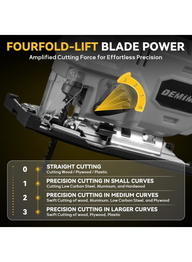 DEMIMA Cordless Jig Saw for De-Walt 20V Battery, 7 Speed Variable ​​Up to 3200RPM, LED Light, 45° Bevel Cuts, 3 Orbital Motions, with Jig Saw Blade for Straight/Curve/Circle Cutting(Battery Not Include) - Image 4
