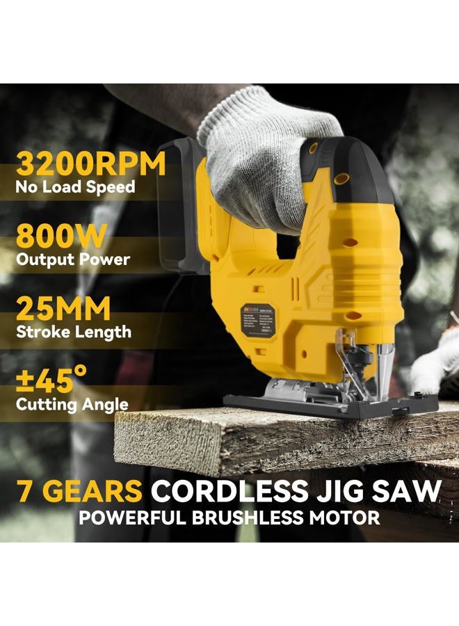 DEMIMA Cordless Jig Saw for De-Walt 20V Battery, 7 Speed Variable ​​Up to 3200RPM, LED Light, 45° Bevel Cuts, 3 Orbital Motions, with Jig Saw Blade for Straight/Curve/Circle Cutting(Battery Not Include) - Image 2