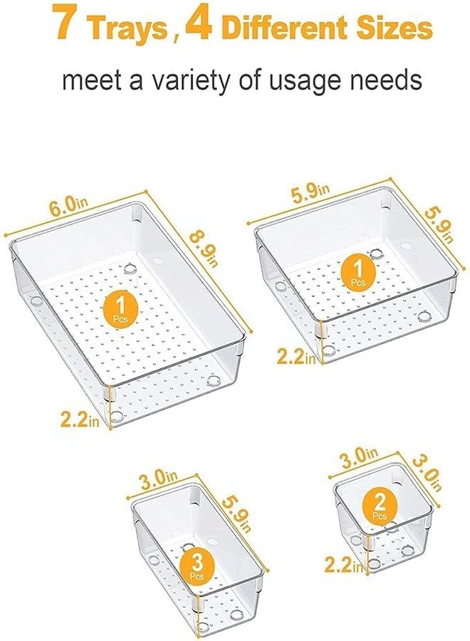 Kaito Desk Drawer Organizer Set, 7 Pieces Drawer Containers, 4 Sizes, for Makeup Cosmetics Jewelry, Kitchen Gadgets Organiser, Dressing Table Organiser - Image 3