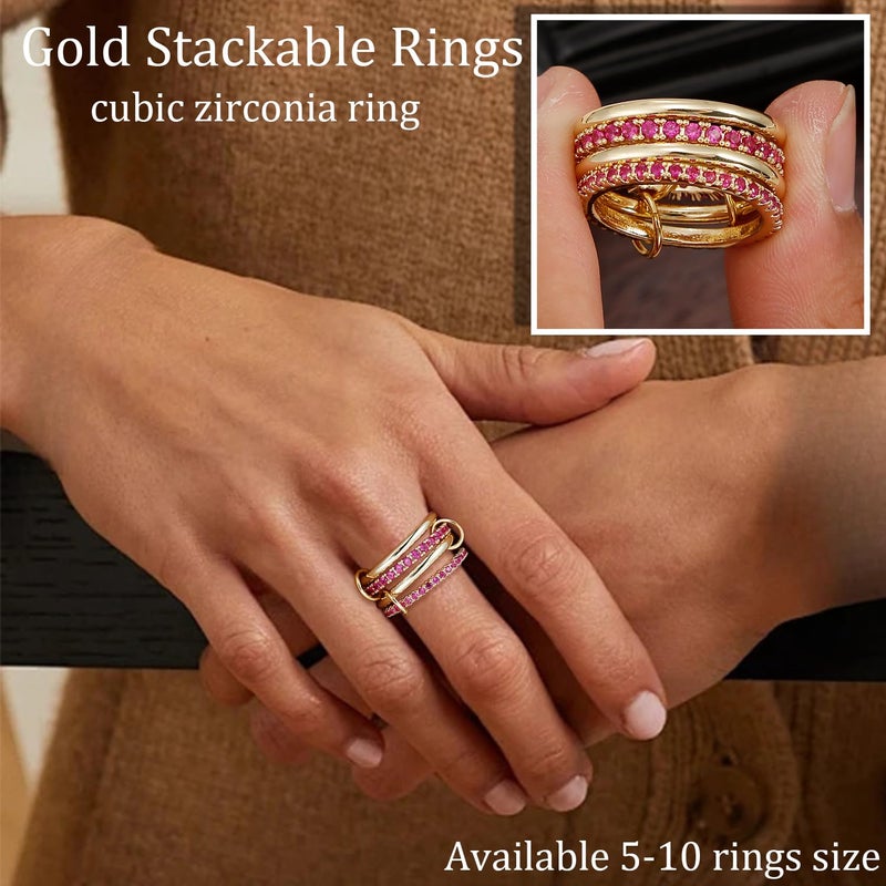 COLOYAN Stackable Rings for Women Non Tarnish, Dainty Cubic Zirconia Multi Ring 18K Gold Plated, Statement Rings Stacking Rings Jewelry - Image 4