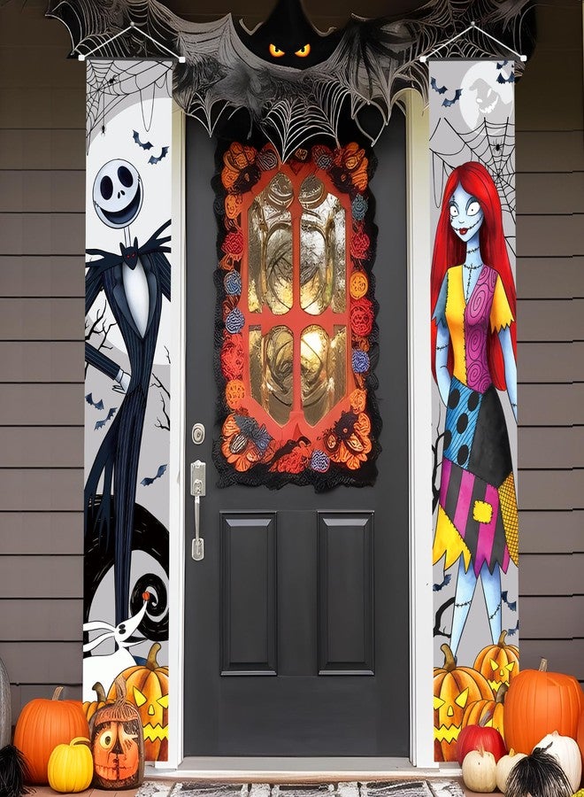 Tivee Jack Sally Banner Porch Signs Halloween Decor Christmas Nightmare Banner Halloween Decorations Outdoor Before Party Banner - Image 1