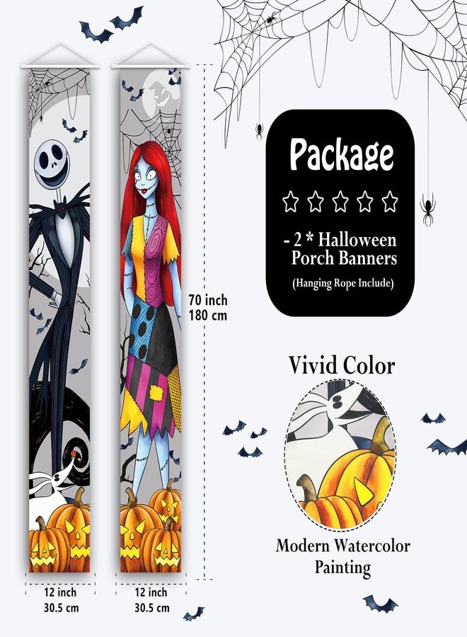 Tivee Jack Sally Banner Porch Signs Halloween Decor Christmas Nightmare Banner Halloween Decorations Outdoor Before Party Banner - Image 4