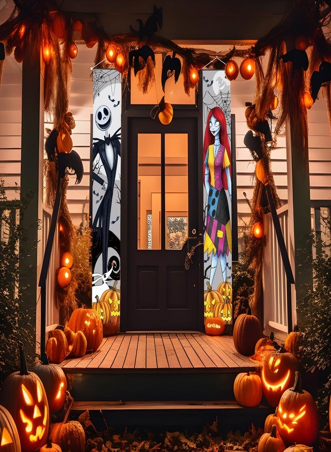 Tivee Jack Sally Banner Porch Signs Halloween Decor Christmas Nightmare Banner Halloween Decorations Outdoor Before Party Banner - Image 2