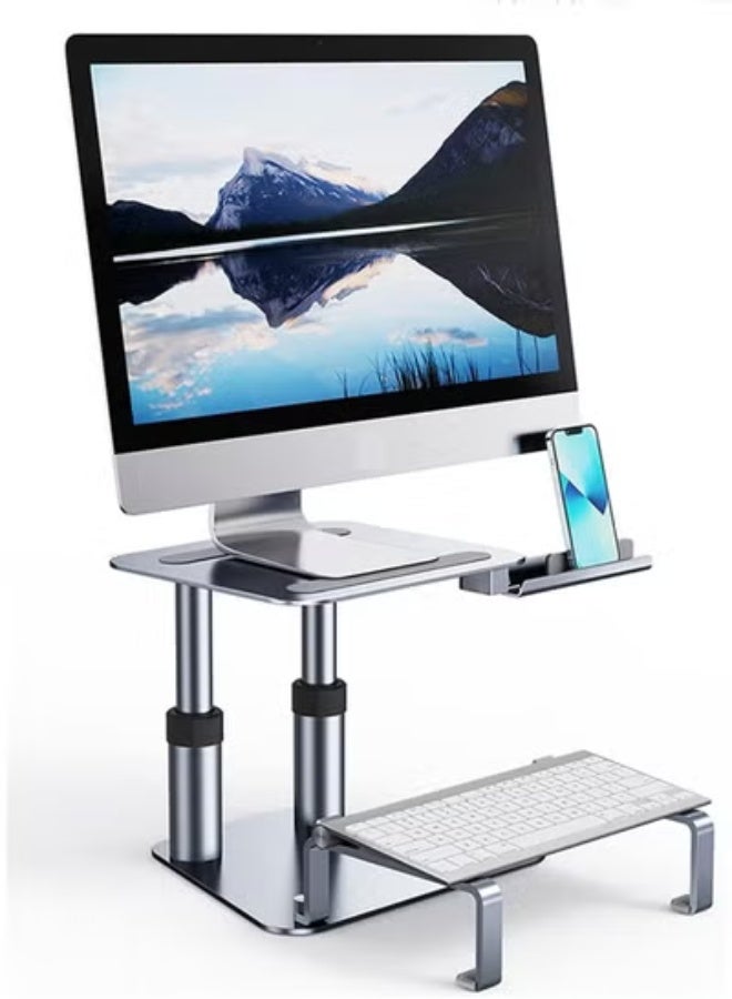 Gravity Dual Monitor Arm Stand – Height Adjustable & Retractable Desk Mount with Laptop Riser and Keyboard Support – Ergonomic Dual Screen Setup for Home, Office & Workstations - Image 2