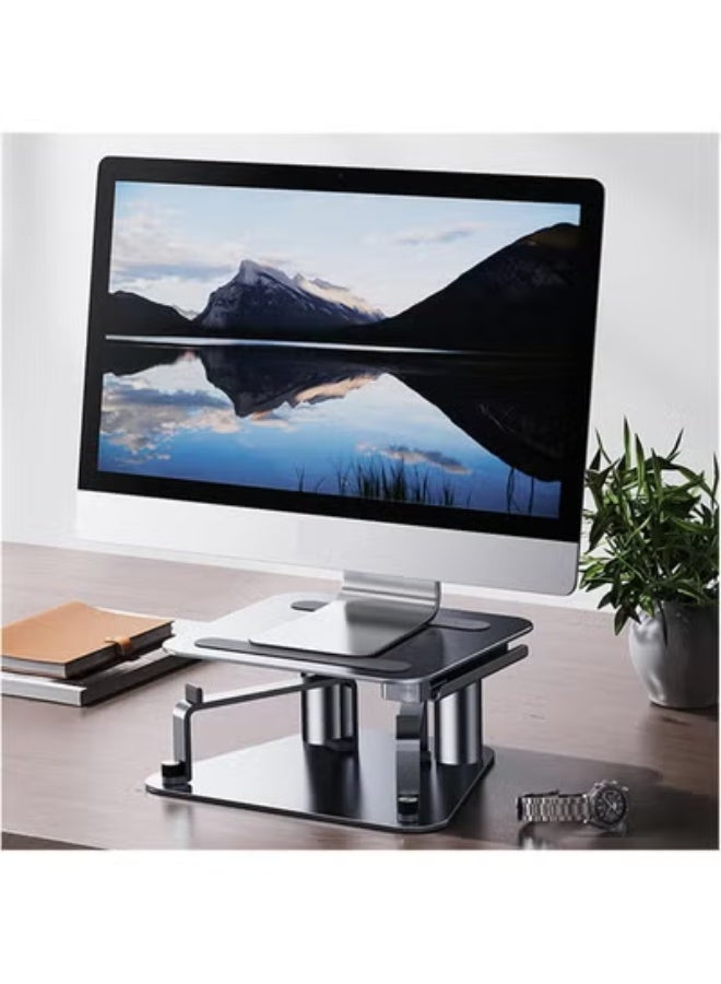 Gravity Dual Monitor Arm Stand – Height Adjustable & Retractable Desk Mount with Laptop Riser and Keyboard Support – Ergonomic Dual Screen Setup for Home, Office & Workstations - Image 3