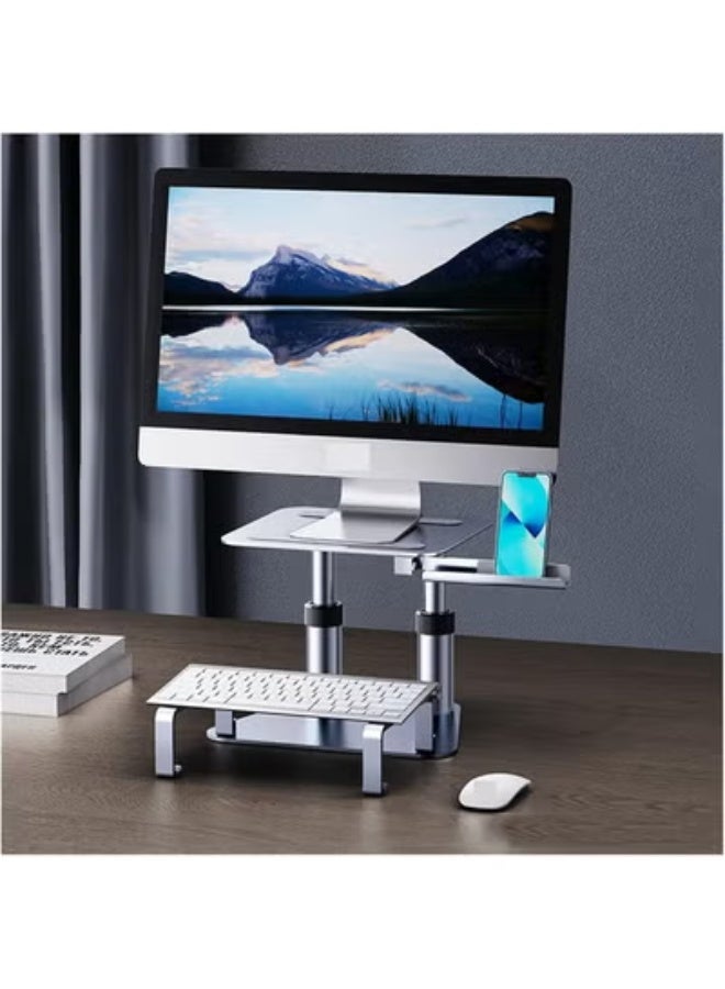 Gravity Dual Monitor Arm Stand – Height Adjustable & Retractable Desk Mount with Laptop Riser and Keyboard Support – Ergonomic Dual Screen Setup for Home, Office & Workstations - Image 1