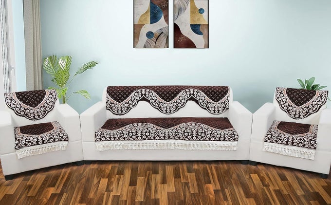 FLORAL SOFA COVER SET OF 5 SEATER SLIPCOVER FOR 311 SEATER SOFA PANEL COVER EASILY MACHINE WASHABLE SOFA SEAT RUNNER FOR COUCH 10 PIECE DESIGN 6