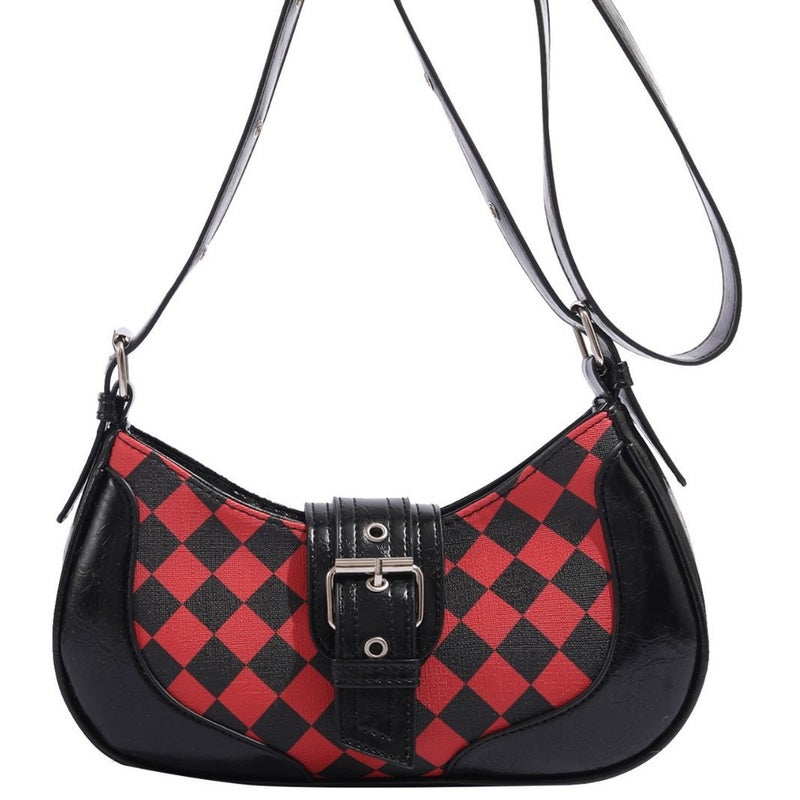 Vintage Plaid Patchwork Saddle Bag Korean Style Crossbody Shoulder Bag - Image 4