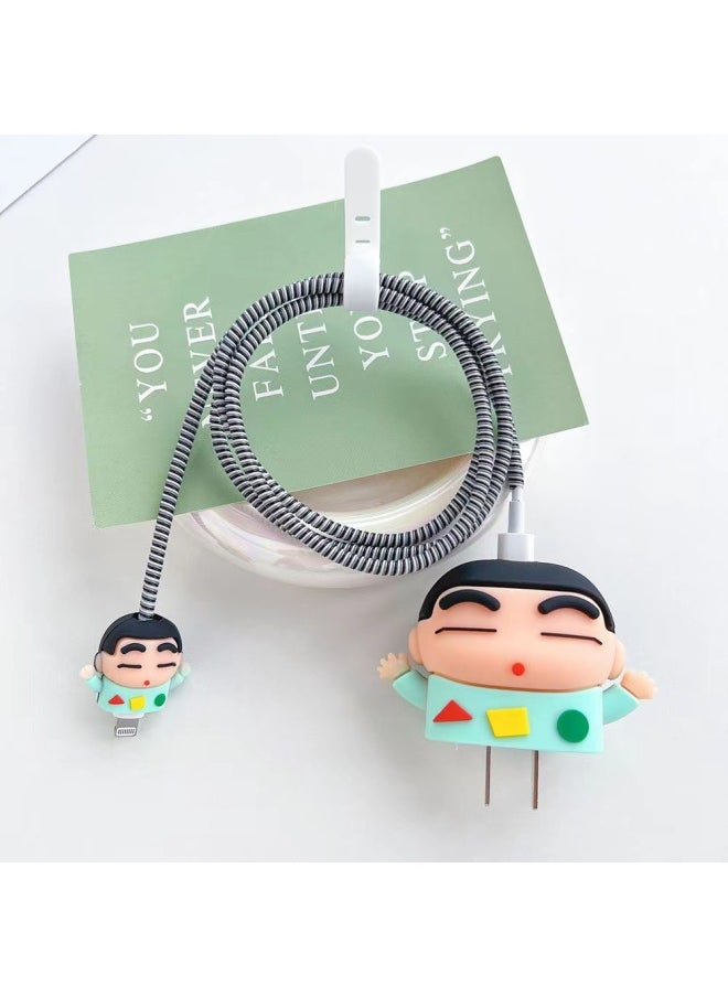 Beauenty 2024 Four-piece Charger Protective Cover For Apple 15 Fast Charging Protective Cover 18W/20W Charger-Specifications:69. Green Xiaoxin (set Of Four) Big And Small Heads + 1.4m Wire Rope + Tie  - Image 1