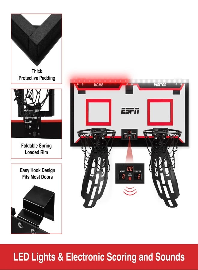 ESPN Mini Basketball Hoop, Over The Door Basketball Hoop with 2 Foldable Breakaway Rims and Ball Return for Two Player Games, Includes 4 Mini Basketballs and Pump - Image 4