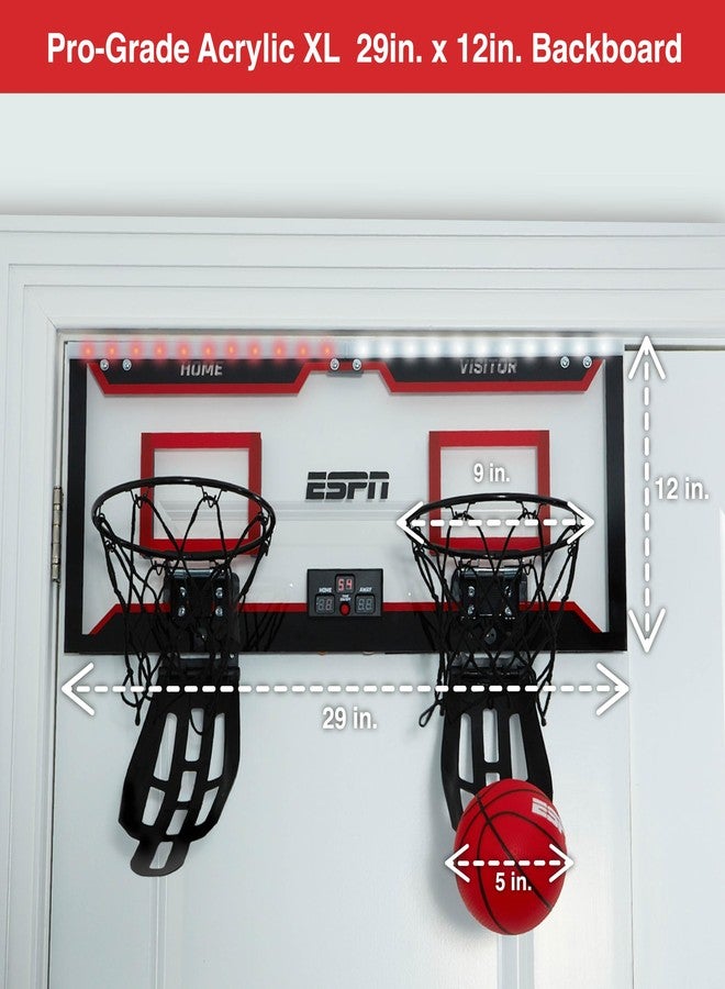 ESPN Mini Basketball Hoop, Over The Door Basketball Hoop with 2 Foldable Breakaway Rims and Ball Return for Two Player Games, Includes 4 Mini Basketballs and Pump - Image 5