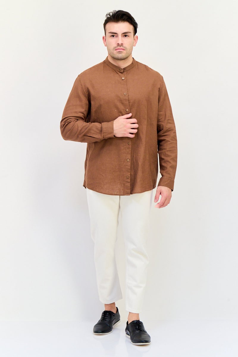 Celio Men Regular Fit Solid Long Sleeves Casual Shirt, Brown  - Image 4