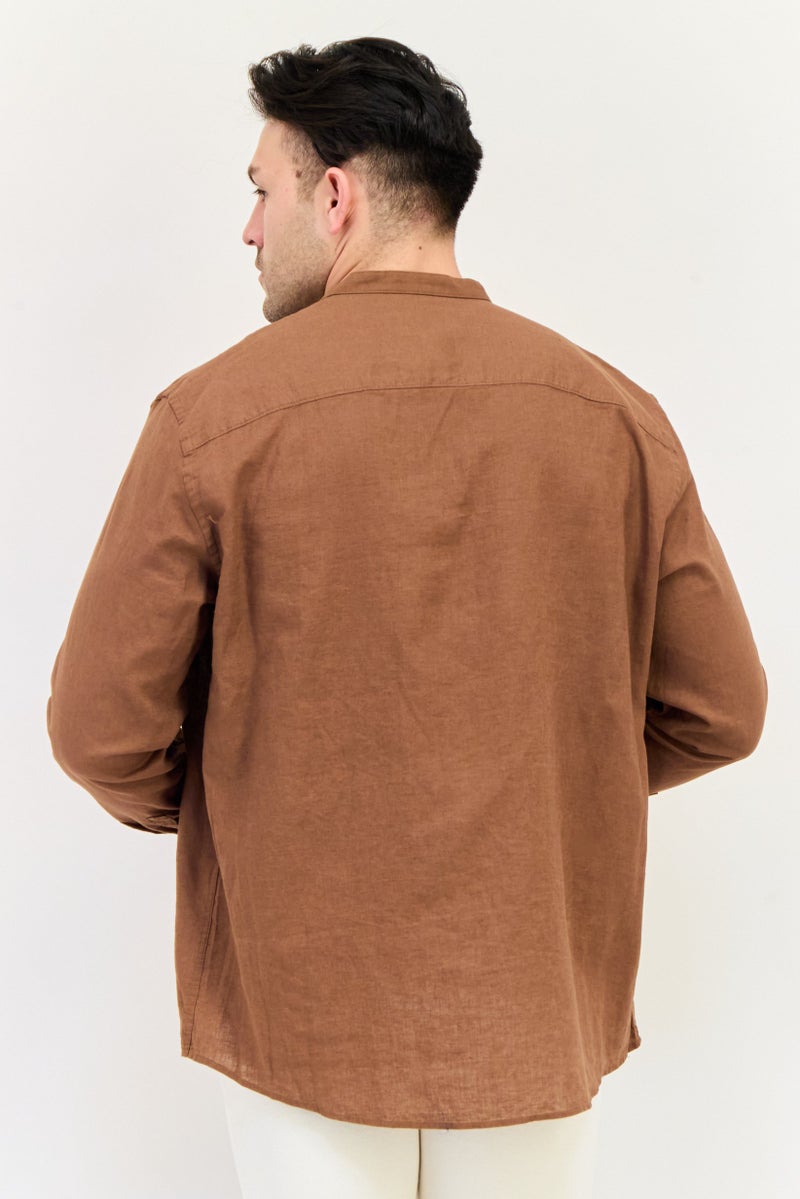 Celio Men Regular Fit Solid Long Sleeves Casual Shirt, Brown  - Image 3