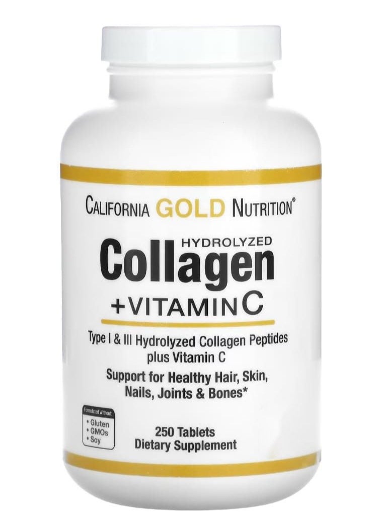 California Gold Nutrition Collagen Peptides Plus Vitamin C Dietary Supplement - 250 Tablets 