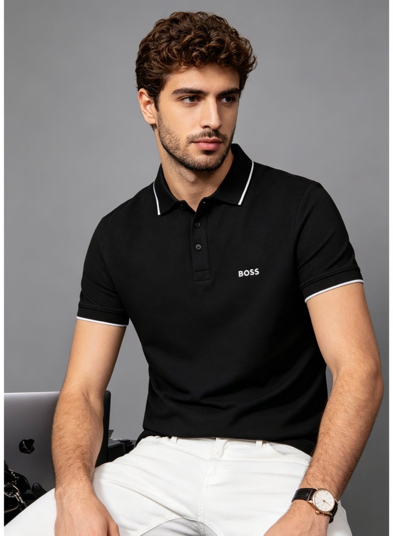 BOSS Men's Short Sleeve Contrast Tipped Polo Shirt, Modern Casual Regular Fit, Black - Image 1