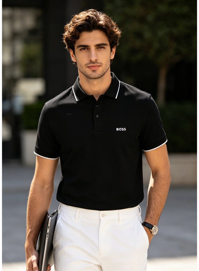 BOSS Men's Short Sleeve Contrast Tipped Polo Shirt, Modern Casual Regular Fit, Black - Image 5