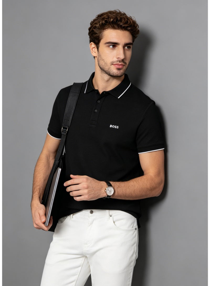 BOSS Men's Short Sleeve Contrast Tipped Polo Shirt, Modern Casual Regular Fit, Black - Image 3