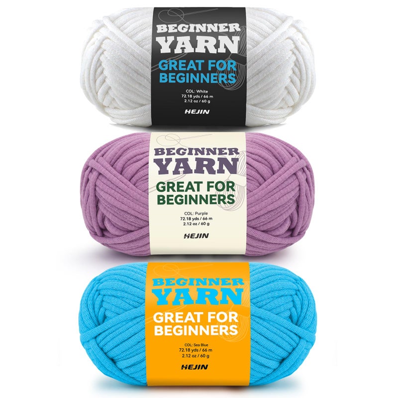 3x60g WhitePurpleBlue Yarn for Crocheting and Knitting3x66m 72yds Cotton Yarn for Beginners with EasytoSee StitchesWorstedWeight Medium 4CottonNylon Blend Yarn for Beginners Crochet Kit