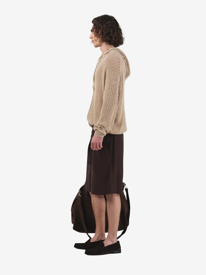 Giesto Dark Mocha Brown GIESTO Mid Waist Wide Leg Belted Tencel Shorts for Men | Best Price UAE
