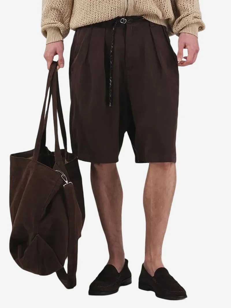 Giesto GIESTO Mid Waist Wide Leg Belted Tencel Shorts