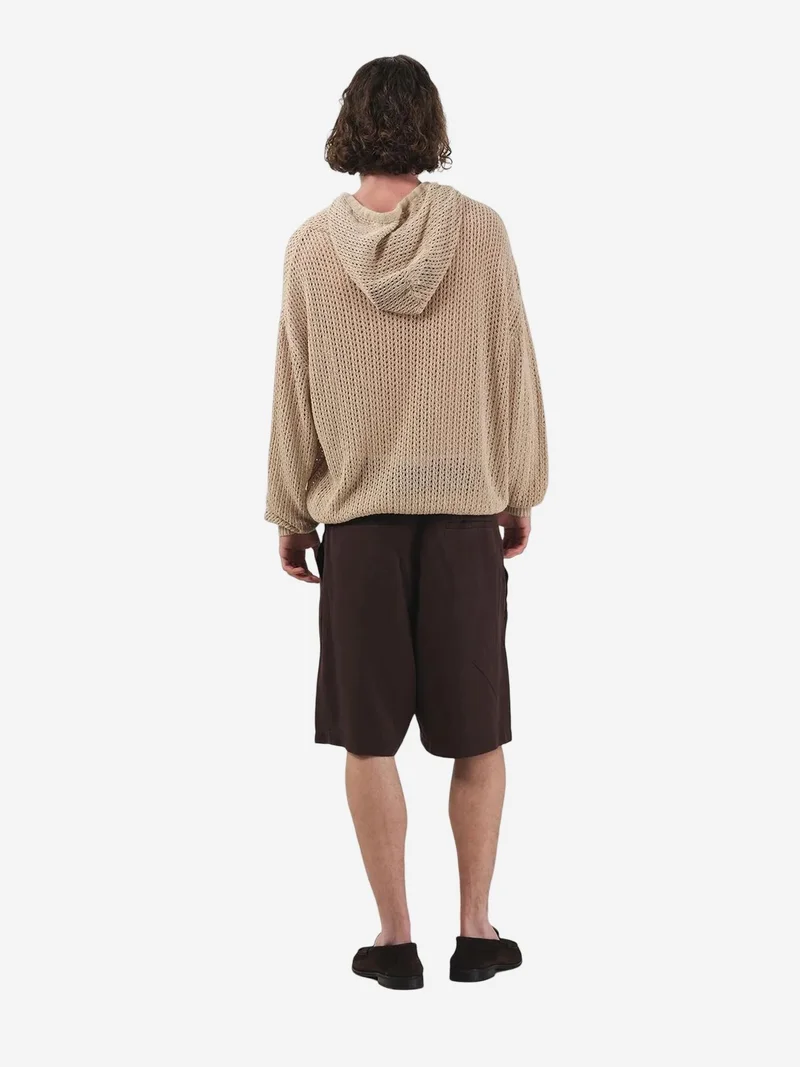 Giesto Dark Mocha Brown GIESTO Mid Waist Wide Leg Belted Tencel Shorts for Men | Best Price UAE