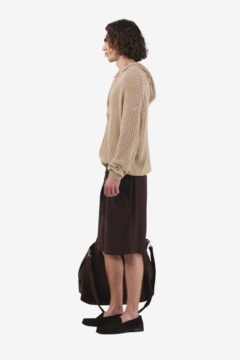 Giesto Dark Mocha Brown GIESTO Mid Waist Wide Leg Belted Tencel Shorts for Men | Best Price UAE