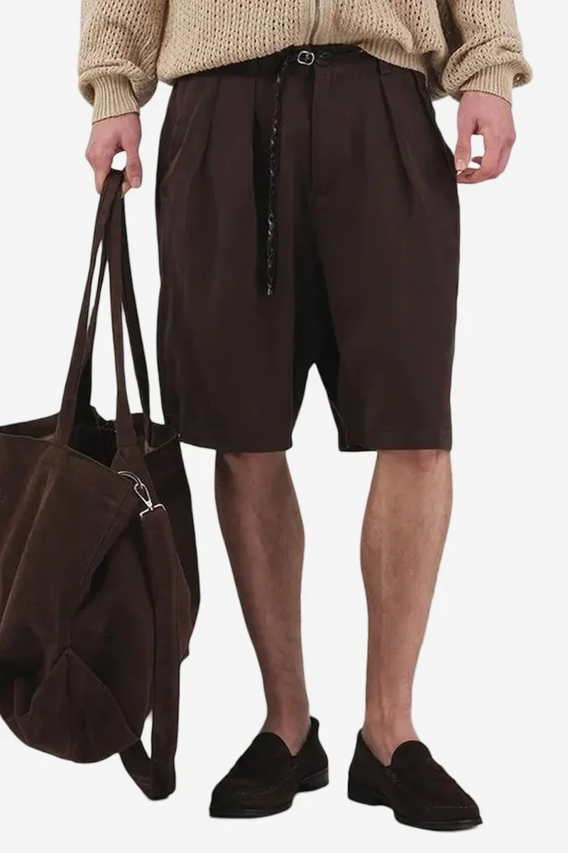 GIESTO Mid Waist Wide Leg Belted Tencel Shorts