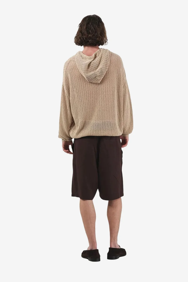 Giesto Dark Mocha Brown GIESTO Mid Waist Wide Leg Belted Tencel Shorts for Men | Best Price UAE