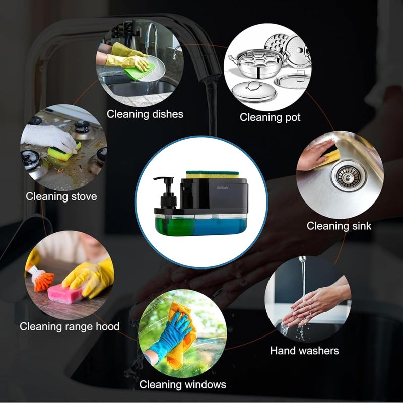 Solitude Plastic 3 in 1 Soap Pump Dispenser Dish Soap Liquid Dispenser Sponge Holder Dish Soap Pump Dispenser for Kitchen Sink Countertop Kitchen Bathroom, Multicolor - Image 5
