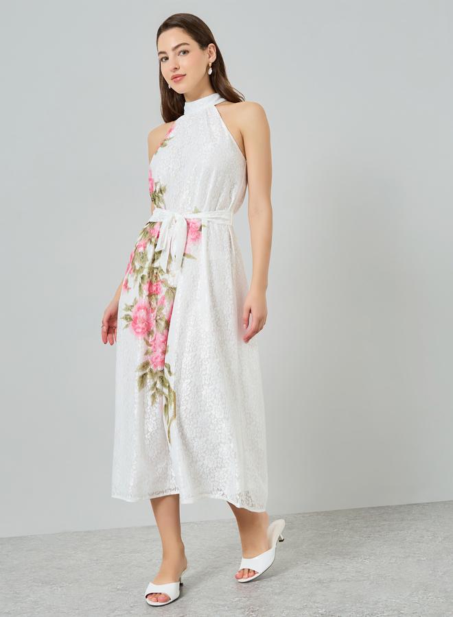 Styli White Floral Print Sleeveless Midi Dress - Image 3