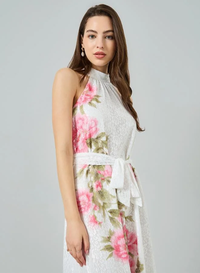 Styli White Floral Print Sleeveless Midi Dress