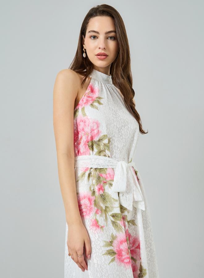 Styli White Floral Print Sleeveless Midi Dress - Image 2