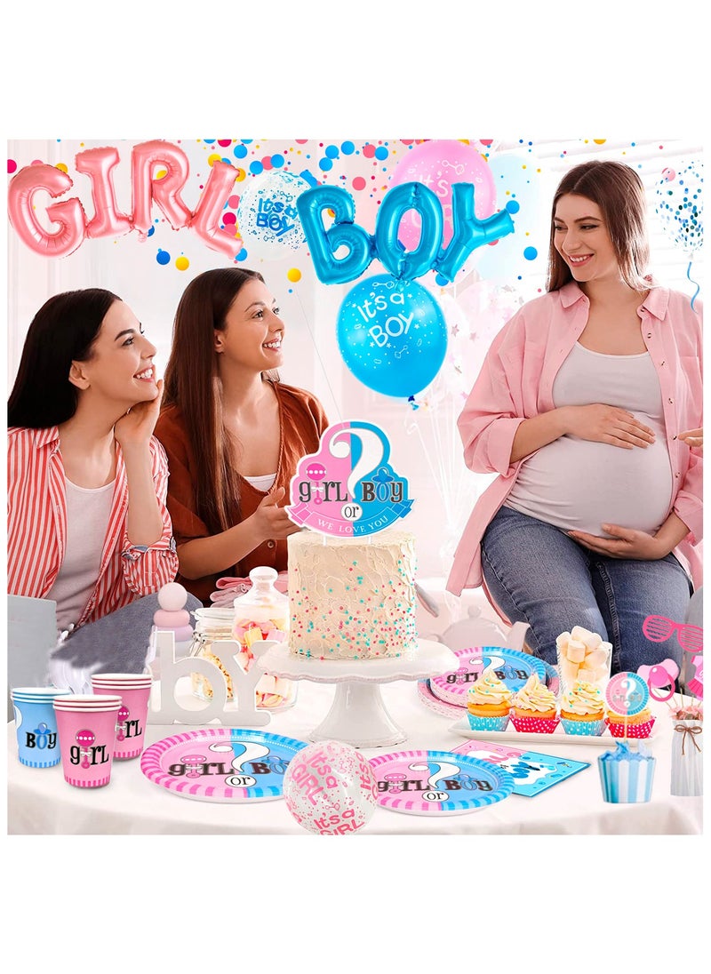 FRUITFUL PARTY - Gender Reveal Party Decorations for 10 Guests, Gender Reveal Party Disposable Tableware Set Boy or Girl Banner Balloons Fringe Photo Booth Props etc - Image 1