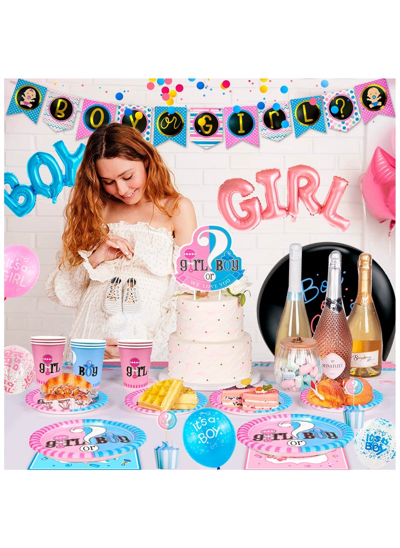 FRUITFUL PARTY - Gender Reveal Party Decorations for 10 Guests, Gender Reveal Party Disposable Tableware Set Boy or Girl Banner Balloons Fringe Photo Booth Props etc - Image 1