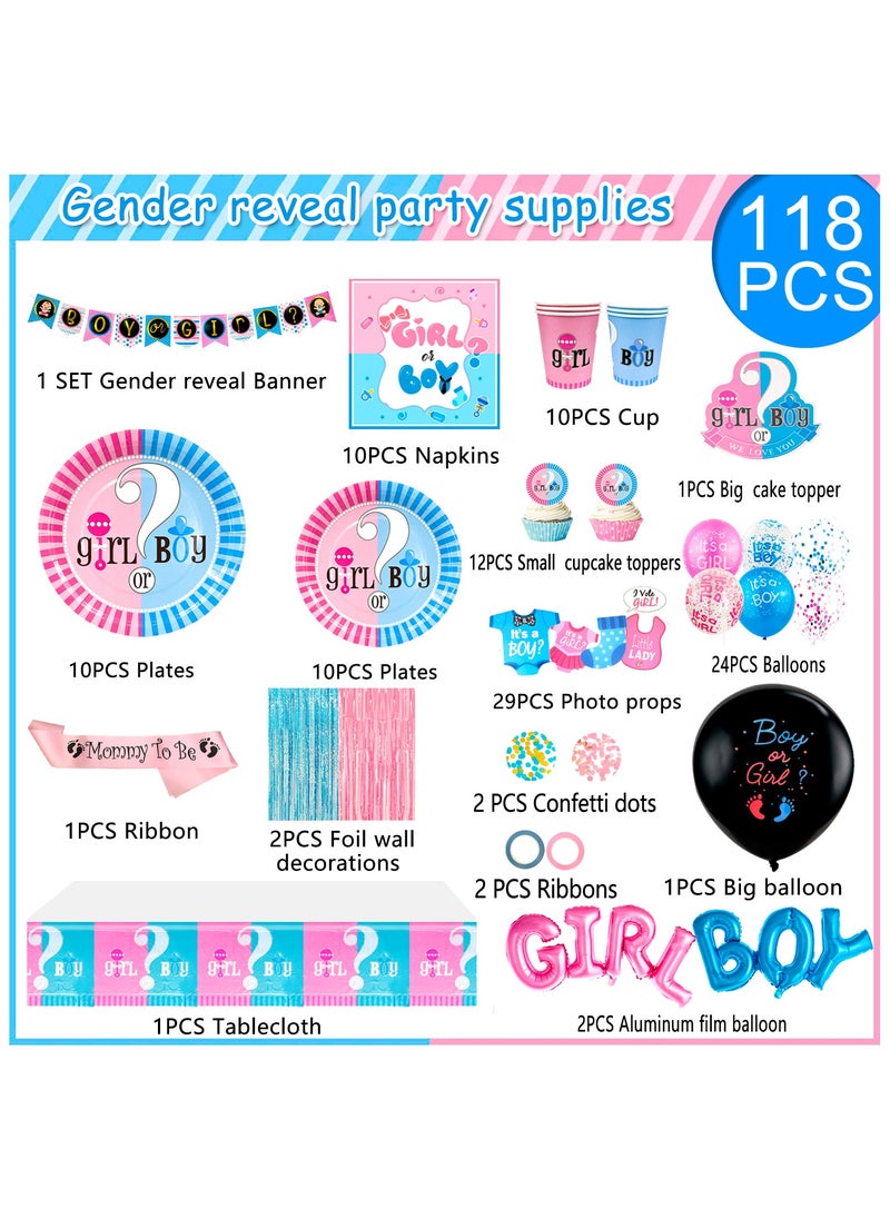 FRUITFUL PARTY - Gender Reveal Party Decorations for 10 Guests, Gender Reveal Party Disposable Tableware Set Boy or Girl Banner Balloons Fringe Photo Booth Props etc - Image 1