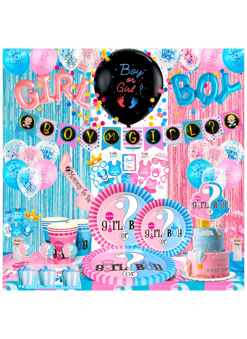 FRUITFUL PARTY - Gender Reveal Party Decorations for 10 Guests, Gender Reveal Party Disposable Tableware Set Boy or Girl Banner Balloons Fringe Photo Booth Props etc - Image 1