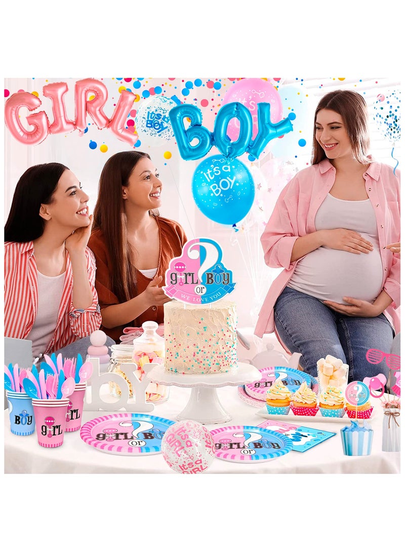 FRUITFUL PARTY Gender Reveal Party Decorations for 10 Guests, 158pcs Gender Reveal Party Disposable Tableware Set Boy or Girl Banner Balloons Fringe Photo Booth Props etc - Image 4