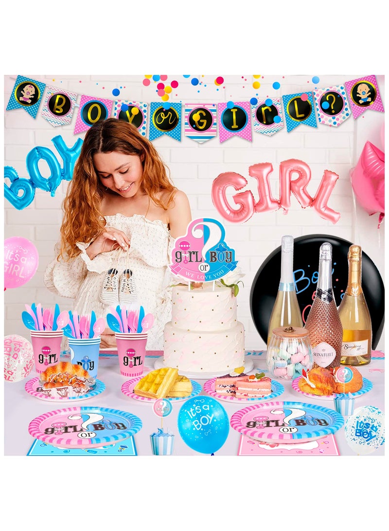 FRUITFUL PARTY Gender Reveal Party Decorations for 10 Guests, 158pcs Gender Reveal Party Disposable Tableware Set Boy or Girl Banner Balloons Fringe Photo Booth Props etc - Image 5
