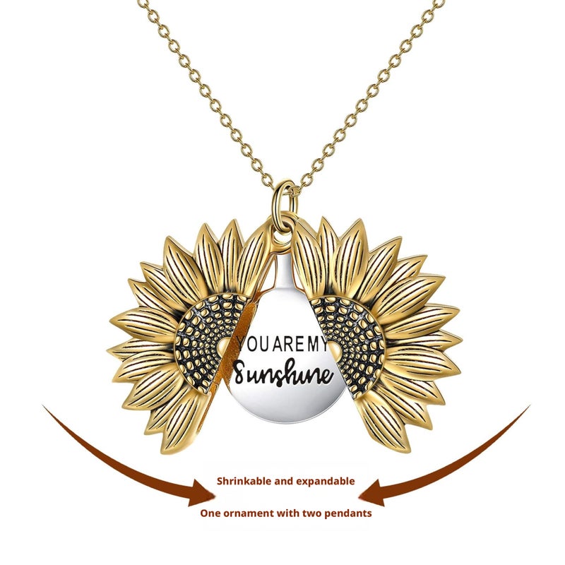 Double-sided Sunflower Pendant Necklace with Engravable Charm - Image 5
