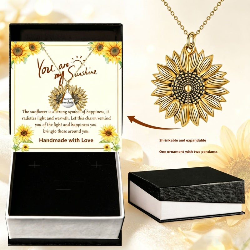 Double-sided Sunflower Pendant Necklace with Engravable Charm - Image 1