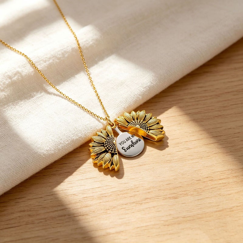 Double-sided Sunflower Pendant Necklace with Engravable Charm - Image 3