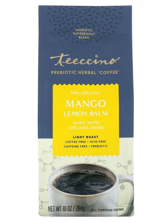 teeccino Prebiotic Herbal Coffee Mango Lemon Balm Light Roast Caffeine Free 10 oz (284 g)