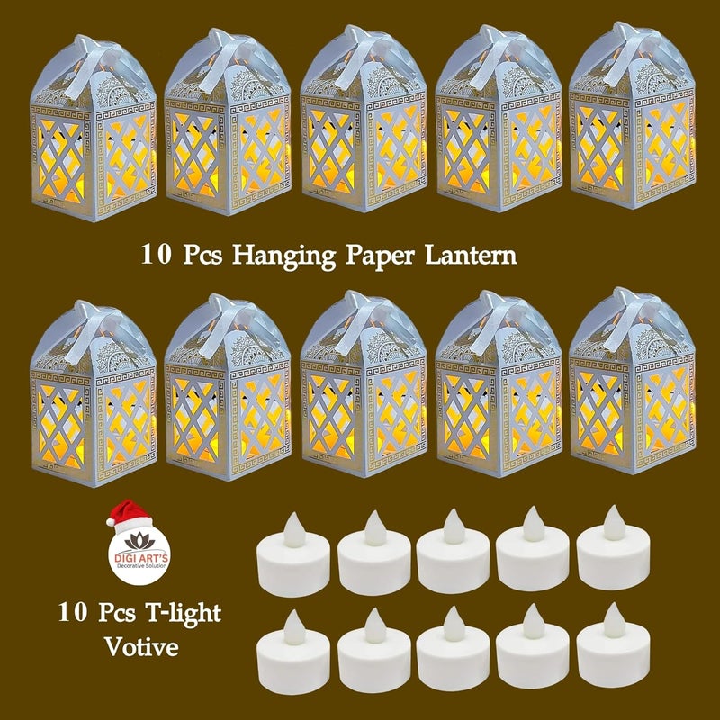 DIGI ART'S DIGI ARTS Merry Christmas Paper Hanging Lantern LED Diya Lights for Christmas Decoration Pack of 10 Home Living Room Office Christmas Party Multicolor Size 88 X 174 Cms - Image 2