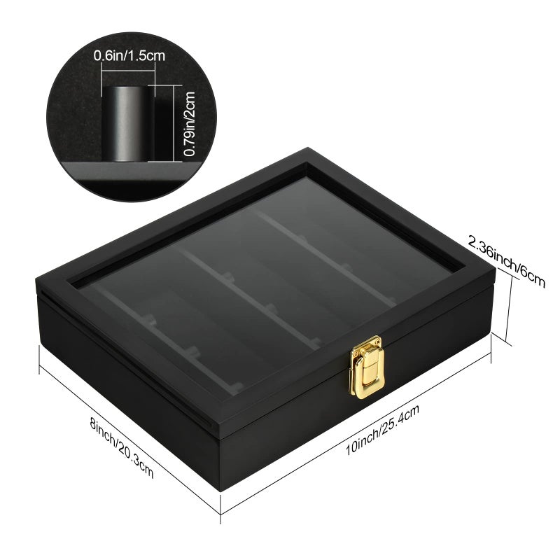 TJMOREE Tj.Moree Championship Ring Display Case  9 Posts Baseball & Moredisplay Case  8X10 Wall Mount Wooden Glass Shadow Box With Locks - Black - Image 4