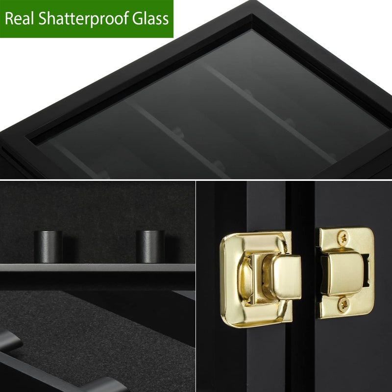 TJMOREE Tj.Moree Championship Ring Display Case  9 Posts Baseball & Moredisplay Case  8X10 Wall Mount Wooden Glass Shadow Box With Locks - Black - Image 3