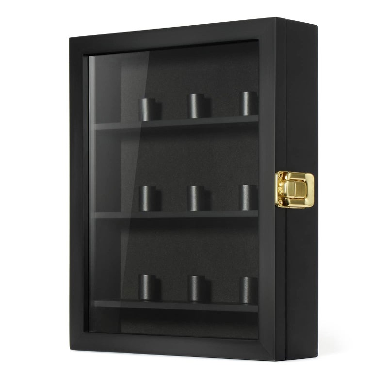 TJMOREE Tj.Moree Championship Ring Display Case  9 Posts Baseball & Moredisplay Case  8X10 Wall Mount Wooden Glass Shadow Box With Locks - Black - Image 5