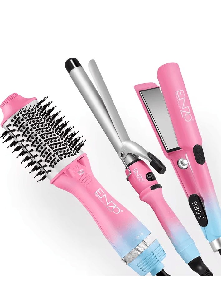 ENZO EN-3312 Hair Styling Pack - Professional Straightener, Curler & Volumizer for Smooth, Sleek Hair - Intl Version 