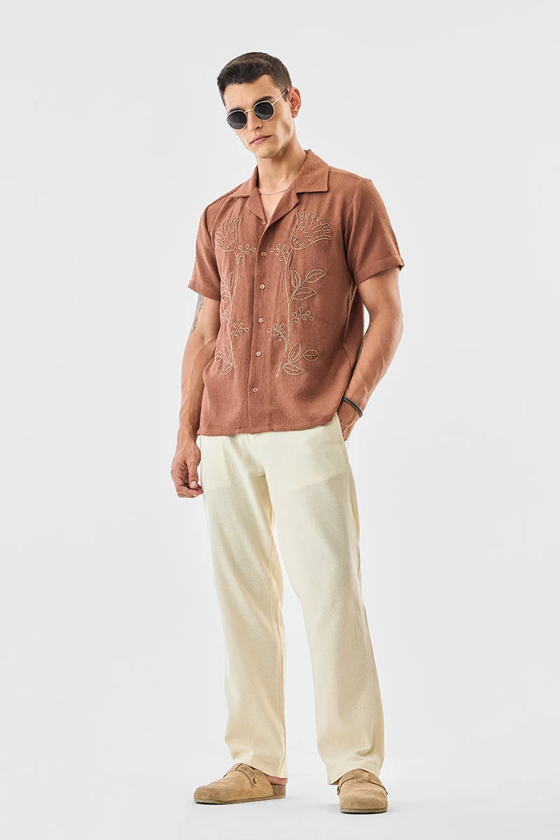 سنيتش Off White Textured Relaxed Casual Trousers